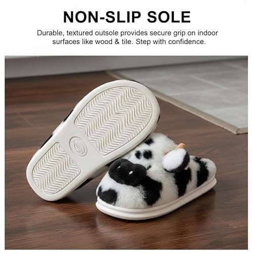 NICO×ASH Furry Cow Slippers for Women, Men & Teens, Warm Animal House Slippers, Comfy Winter Home Shoes thumbnail 5
