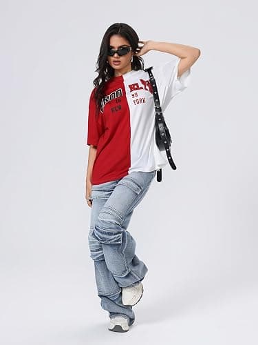 SOLY HUX Women's Oversized Graphic Tees Letter Casual Summer Tops Short Sleeve Tshirt thumbnail 5