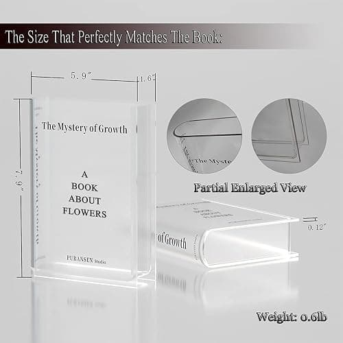 Puransen Clear Book Flowers Vase - Cute Bookshelf Decor; Unique Vase for Book Lovers, Artistic and Cultural Flavor Acrylic Vases for Home Office Decor (Not Including Flowers) - Clear - B thumbnail 5
