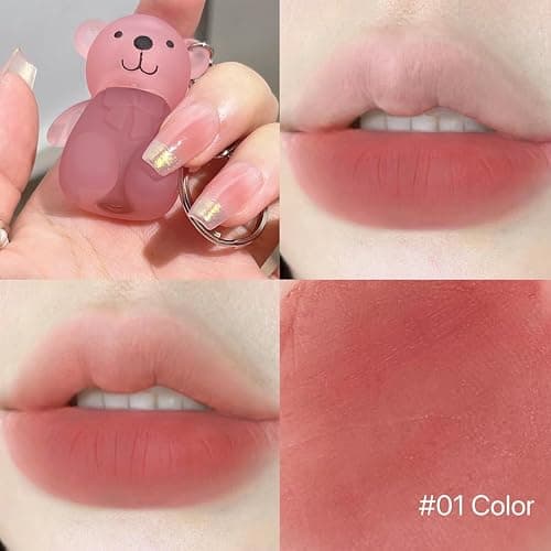 Petansy Velvet Matte Liquid Lipstick, 6 Colors Waterproof Long Lasting Lip Gloss Lip Stain, Cute Bear 2 in 1 Key Chain Lip Gloss, Korean Lip Glaze Natural Lip Makeup thumbnail 3