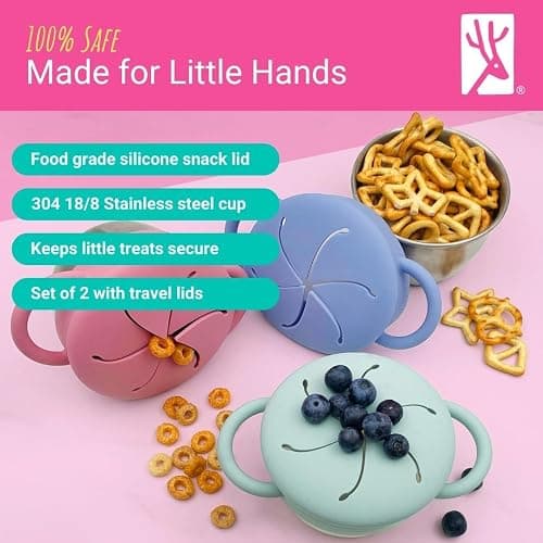 Elk and Friends Stainless Steel Snack Cups | Removable Silicone Food Catcher and Travel Lid | Spill-Proof Snack Containers for Baby, Toddler, Kids | Dishwasher Safe | 2 Pack thumbnail 4