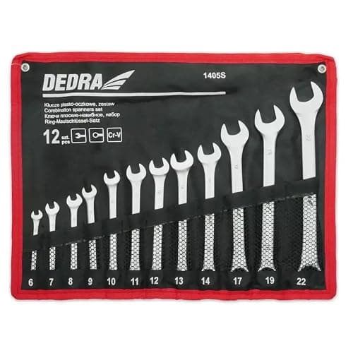 DEDRA Jeu de 12 Clés Mixtes Plates et Œil (6-22 mm) – Clés Mâles Courantes en Acier Chrome Vanadium (CrV) – Idéal Atelier et Bricolage – Livré en Trousse de Rangement (Modèle 1405S) thumbnail 2