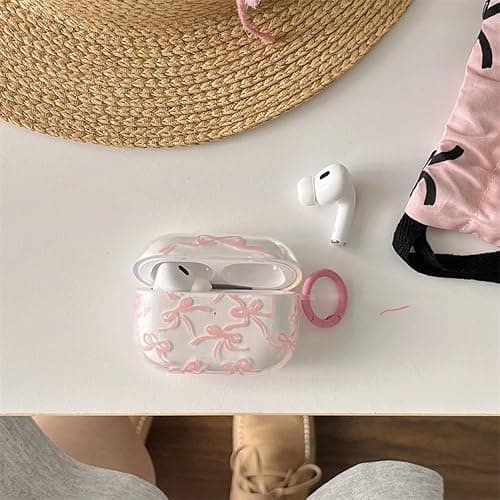Reownest Clear for AirPods 4th Generation (2024) Cute Bow Pattern Bowknot Aesthetic Design Shockproof Keychain Cover Soft Headphone Cases for Airpods 4 -Clear thumbnail 4