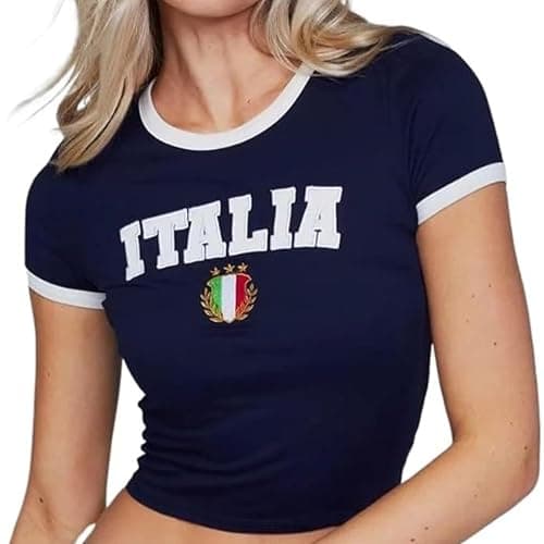 ITHAFE Vintage Graphic Baby Tees for Women Italy Shirt Y2k Tops Jersey Crop Top Downtown Girl Clothes Summer Going Out thumbnail 2