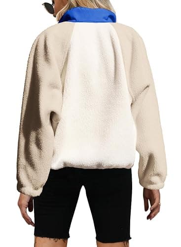 Yanekop Womens Fuzzy Fleece Pullover Sherpa Sweatshirt Long Sleeve Button Down Sweater Winter Fleece Jacket with Pockets thumbnail 2