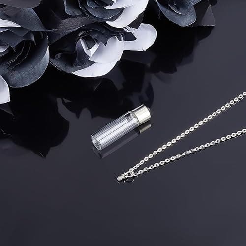 CRAFTYMELODY 4Pcs Vial Necklace Platinum Bottle Pendant Necklace Small Clear Bottle Necklaces with Screw Cap Mini Vials Ashes Holder Necklaces for Ashes Hair Perfume Liquid Memorial Pendant Locket thumbnail 3
