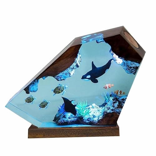 Orca Ocean Resin Lamp, Handmade Wooden Table Resin Night Light, USB Port Art Ornaments for Home Office Decor, Scuba Diver Gifts for Holiday, Unique Birthday Gifts for Mom Grandma Brother Sister - Image 1