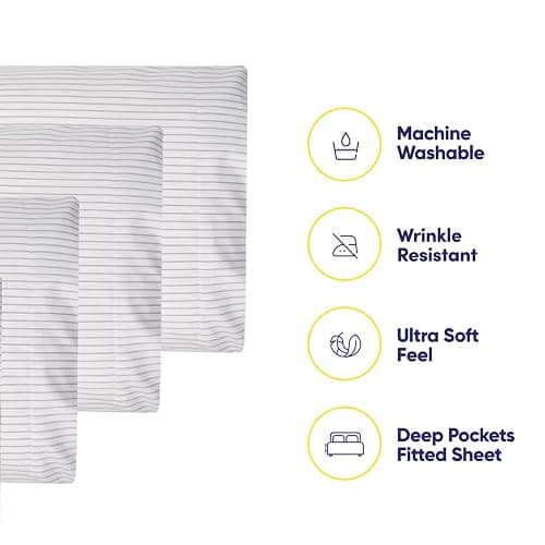 Queen Sheets Pinstripe White - 6 Piece 1500 Supreme Collection Fine Brushed Microfiber Deep Pocket Queen Sheet Set Bedding - 2 Extra Pillow Cases, Great Value, Queen, Pinstripe White thumbnail 3