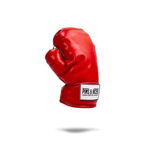 Pins & Aces Boxing Glove Fairway Wood Head Cover - Premium, Hand-Made Classic Boxing Glove 3W or 5W Headcover - Funny, Tour Quality Golf Club Cover - Style and Customize Your Golf Bag - Red