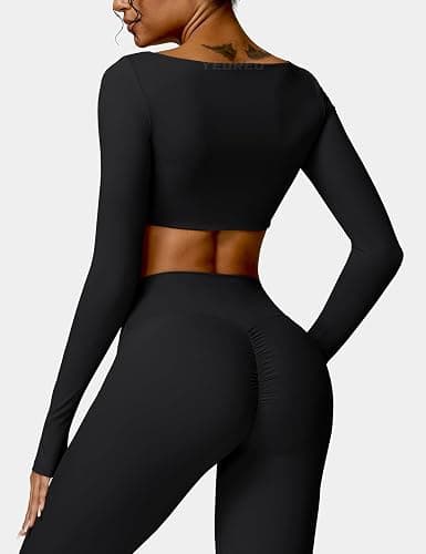 YEOREO Kyla Women Crop Top Long Sleeve Padded Sports Low Medium Impact Yoga Shirt Workout thumbnail 6
