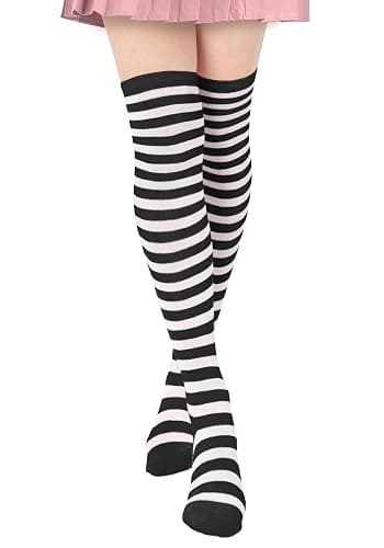 DAZCOS Striped Thigh High Socks Elastic Over The Knee Knit Stockings for Halloween Christmas Daily and Cosplay - Image 1