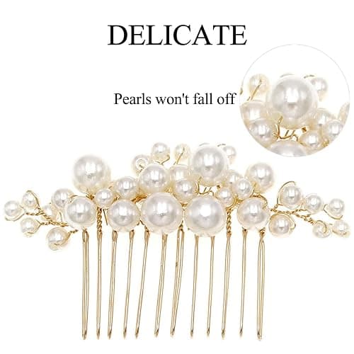 Sppry Pearl Hair Combs and Hair Pins for Bridal Women, Decorative Hair Accessories for Wedding Prom, Set of 5 (Gold) thumbnail 4