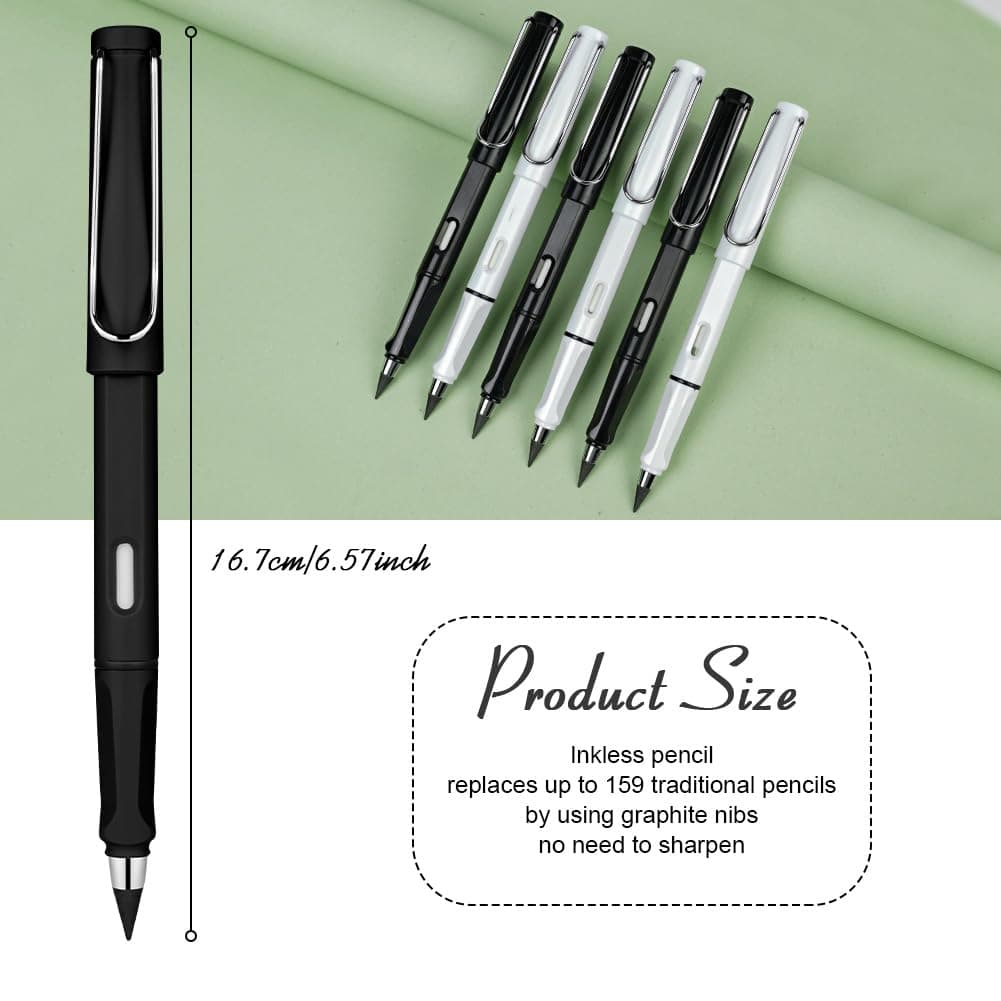Ainiv 6pcs Ink Free Magic Pencils for Eternal Pens with Replaceable Nib, Endless Reusable Pen for Writing Drawing with Extra 8 Interchangeable Tips, School Supplies for Home Office thumbnail 2