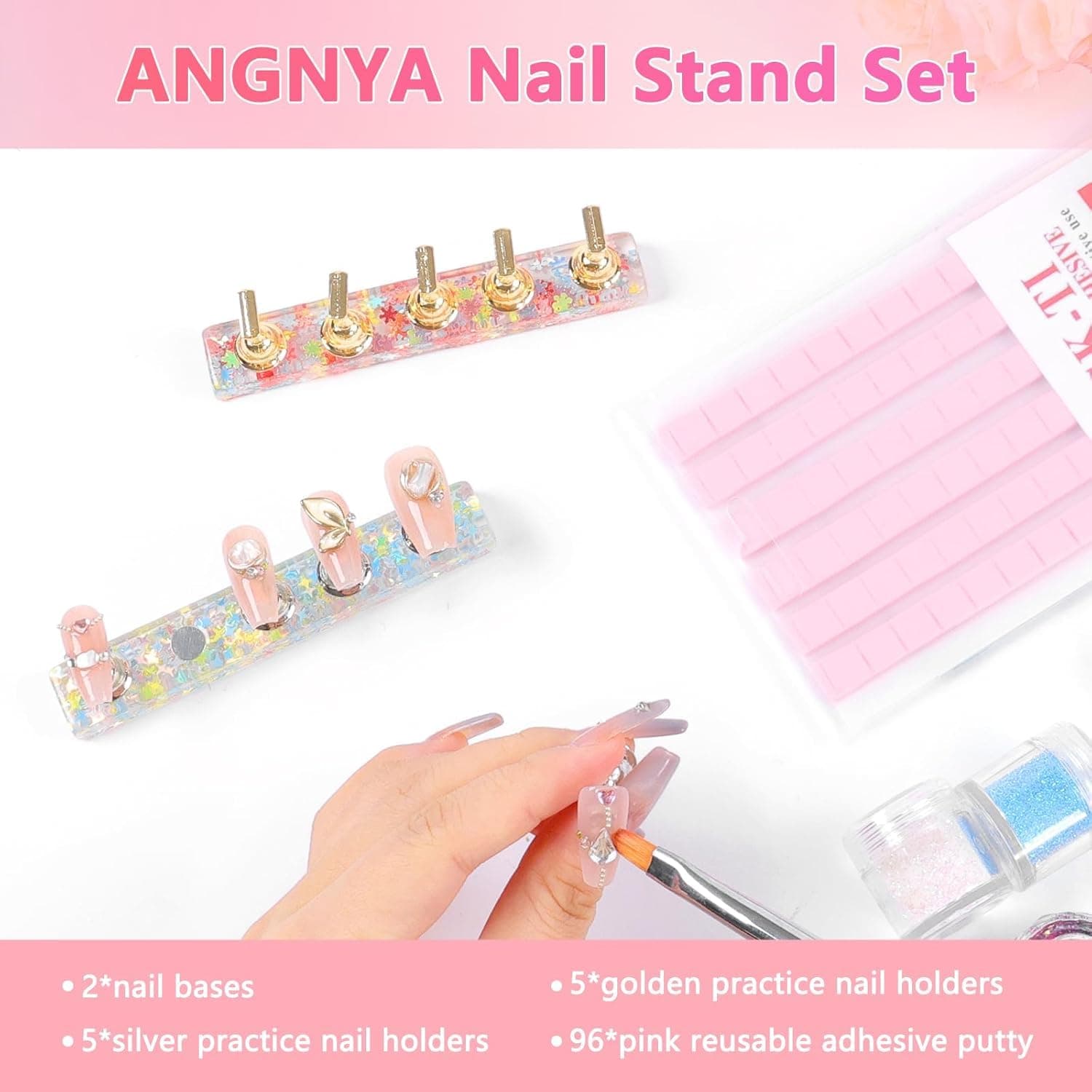 2 Sets Nail Stand for Press on Nails Display, M(agnetic Press on Nail Stand with 96 PCS Reusable Adhesive Putty, Nail Tips Practice Painting Holder for DIY Nail Art Tools thumbnail 3
