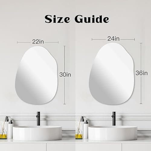 Irregular Frameless Bathroom Mirror,22 x 30 Inch Asymmetrical Wall Mirror with Wood Frame,Vanity Modern Tempered Glass Mirror for Bedroom,Entryway,Living Room thumbnail 3