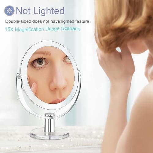 CLSEVXY Vanity Makeup Mirror with Stand, 1X/15X Magnification Double Sided 360 Degree Swivel, Portable Table Desk Counter top Magnifying Mirror, Tabletop Bathroom Shaving Mirror, 6.25 Inch thumbnail 7