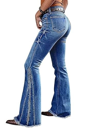 Flamingals Flare Leg Jeans for Women Mid Waist Wash Stretch Raw Hem Bell Bottom Bootcut Denim Jeans - Image 1