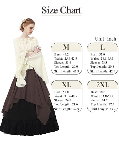 NSPSTT Renaissance Costume Women 2 Piece Medieval Dress Set Bell Sleeve Layered Peasant Outfit for Ren Faire thumbnail 6