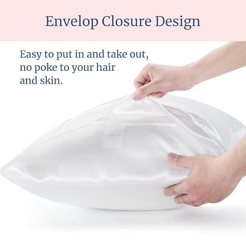 BEDELITE Satin Pillowcase for Hair and Skin, Super Soft and Cooling Similar to Silk Pillow Cases 2 Pack with Envelope Closure, Gift for Women Men(20"x26" Standard Size, White) thumbnail 7