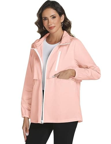 Avoogue Rain Jacket Women with Hooded Lightweight Waterproof Raincoats Packable Zipper Pockets Windbreakers thumbnail 2