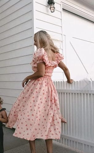R.Vivimos Womens Summer Floral Print Puff Sleeves Vintage Ruffles Midi Dress thumbnail 3