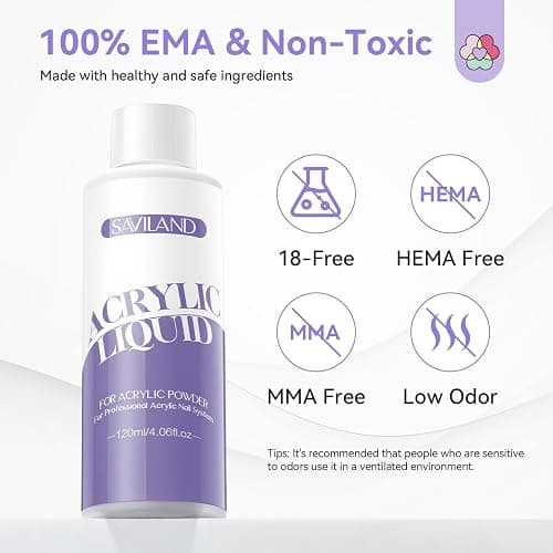 SAVILAND Low Odor Monomer Acrylic Nail Liquid, 4 oz | Non-Yellowing Monomer, With #12 Nail Brush, For Acrylic Powder Application, Beginners At-Home DIY & Professional Salon Use thumbnail 6
