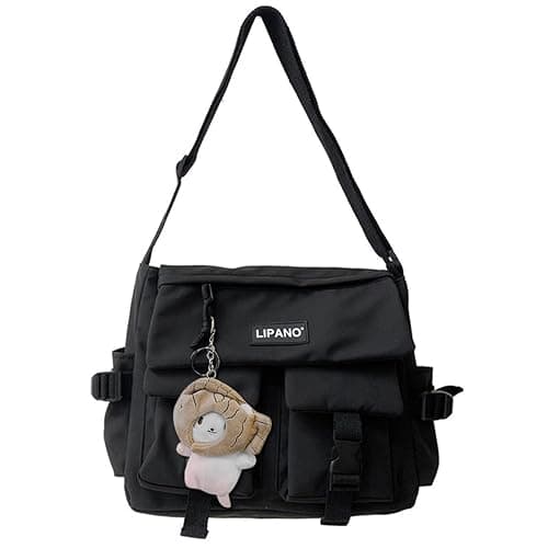 JQAliMOVV Nylon Messenger Bag Aesthetic Kawaii Bags with Doll Pendent Cute Japanese Messenger Bag for School - Image 1