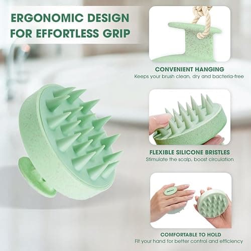 Hotosu Scalp Massager Brush for Hair Growth – Silicone Scalp Scrubber & Scalp Exfoliator – Manual Scalp Massager Brush for Wet or Dry Use – Hair Massager Scalp Shampoo Brush Tool (Green) thumbnail 6