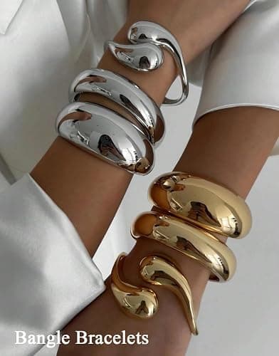 SAMOCO 3Pcs Chunky Gold Bangle Bracelets for Women Trendy Wide Wrist Cuff Bracelets Stack Statement Bangle Fashion Gifts thumbnail 4