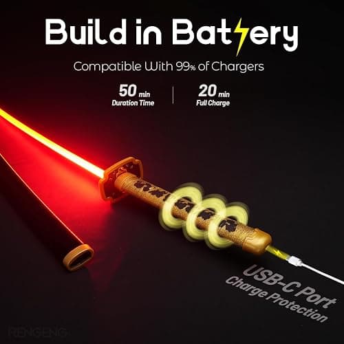 RENGENG Light Up Sword, 40 Inches Rechargeable Plastic Replica with Belt & Stand, Sword with Original Texture thumbnail 3