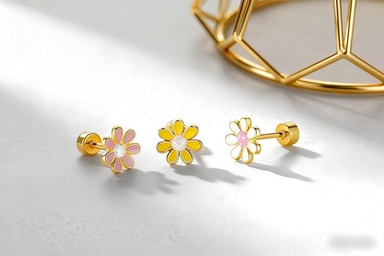 Onnzin Titanium Daisy Flower Earrings,Hypoallergenic Earrings for Sensitive Ears,Pure Titanium Implant Grade Stud Screw Back Girls Women Teen 7mm thumbnail 7