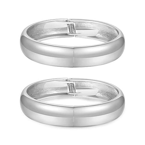 2pcs Gold Bangle Bracelets for Women, Trendy Hinged Cuff Open Wide Chunky Gold Bracelet Stack Arm Cuff Jewelry for Women - Image 1