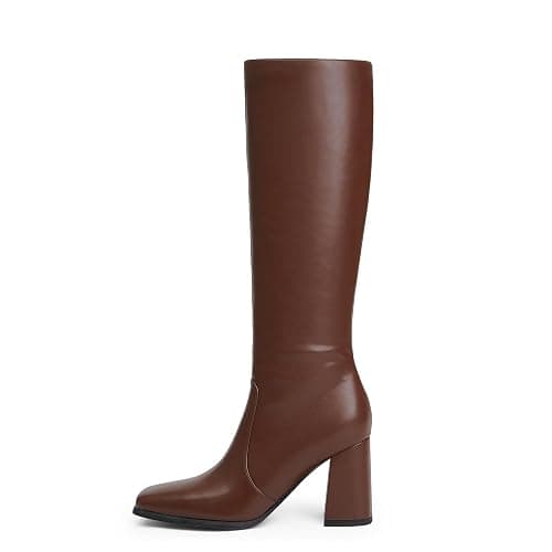 Modatope Knee High Boots Women Chunky Heel Square Toe Heeled Tall Boot for Women Fashion Side Zipper Long Boot thumbnail 5