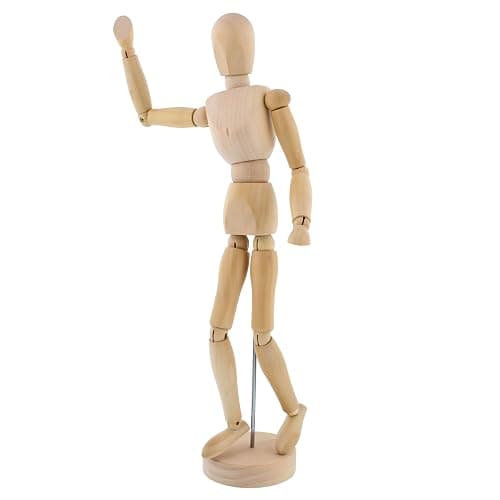 U.S. Art Supply 12" Wooden Male Manikin Posable Figure for Drawing - Articulated Mannequin with Base and Flexible Body for Drawing The Human Figure - Image 1