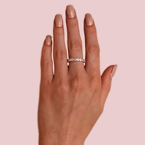 PAVOI 14K Gold Plated Eternity Ring for Women - Square-Cut Cubic Zirconia Rings - Stackable Love Wedding Band thumbnail 2