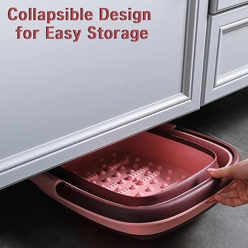 Foot Bath Collapsible Foot Soak Tub,Beinilai Collapsible Foot Bath Basin,Multifunction Plastic Basin with Handles,Foot Tub for Soaking Feet-Pink thumbnail 9