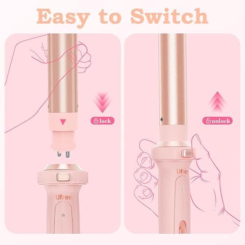 Ufree 5 in 1 Curling Iron with Ceramic Barrels (0.35"-1.25"), Curling Wand Set with Flat Iron Hair Straightener, Instant Heat Up, Dual Voltage Hair Curler, Gifts for Women, Pink thumbnail 6