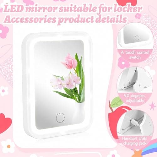 Gosodeny White Locker Light up Mirror Magnetic Makeup Mirror Dimmable Touch Screen School Locker Accessories for Girls Back to School Essential Organizer Supply for Daily Makeup Grooming thumbnail 4