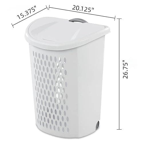 Wheeled Laundry Hamper with Retractable Handle, Plastic Rolling Laundry Basket for Easy Transport, Large 2-Bushel Capacity Clothes Hamper. Suitable for Laundry Rooms, Bathrooms, and Dormitories. White thumbnail 3