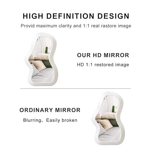 Mokoze Asymmetrical Wall-Mounted Mirror, Creative Unique Decorative Mirrors, Funky Wavy Mirror 16.14"x9.84" Irregular Border Pink Mirror for Bathroom Living Room Decoration thumbnail 5