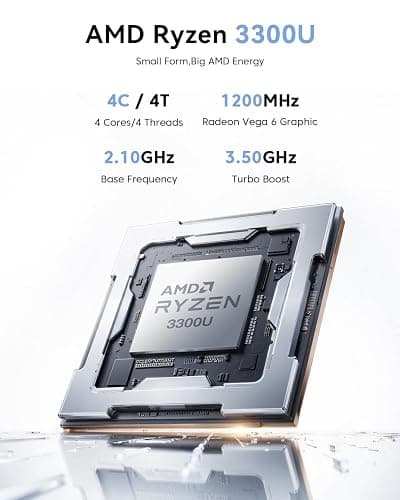 KAMRUI Pinova P1 Mini PC Computer, AMD Ryzen 3300U Processor, 16GB DDR4 RAM 256GB M.2 SSD, Mini Desktop Computer Support Triple 4K, USB-C, WiFi, Bluetooth, Ethernet, HTPC for Business, Education, Home thumbnail 3