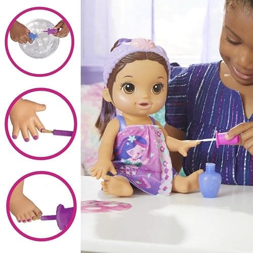 Baby Alive Glam Spa Baby Doll, Mermaid, Makeup Toy for Kids 3 and Up, Color Reveal Mani-Pedi and Makeup, 12.6-Inch Waterplay Doll, Brown Hair thumbnail 3