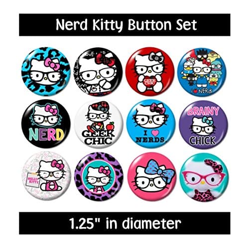 Nerd Geek Kitty Buttons Pins thumbnail 6
