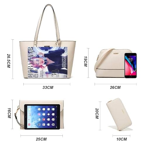 Women Fashion Synthetic Leather Handbags Tote Bag Shoulder Bag Top Handle Satchel Purse Set 4pcs thumbnail 6