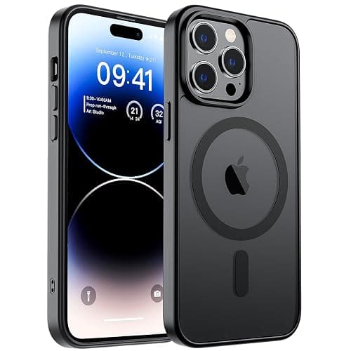 SUPFINE Magnetic for iPhone 14 Pro Max Case (Compatible with MagSafe) (Military Grade Drop Protection) Translucent Matte Shockproof Phone Cover,Black - Image 1