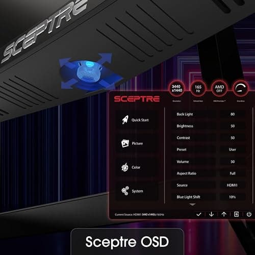 Sceptre 34-Inch Curved Ultrawide WQHD Monitor (3440 × 1440), R1500, up to 180Hz/165Hz, DisplayPort x2, 99% sRGB, 1ms, Built-in Speakers, Machine Black, 2025 (C345B-QUT168) thumbnail 3