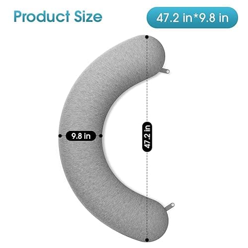 TranquilRelax Body Pillow, Long Pillow, Memory Foam Body Pillow, C-Shaped Side Sleep Pillow, Machine Washable Pillowcase, 47”×10” thumbnail 3