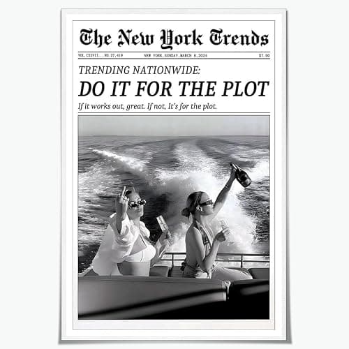 Funky Feminist Black and White Newspaper Wall Art Do It for The Plot Canvas Print Aesthetic Poster Girly Preppy Wall Decor for Bar Hot Girl Living Room Dorm Bethroom Decor 8x12inch Unframed - Image 1