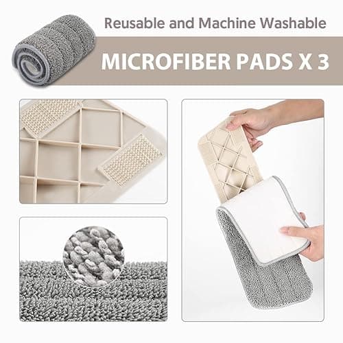 HOMTOYOU Spray Mops for Floor Cleaning: Wet Floor Mop with 3 Washable Microfiber Pads for Hardwood Laminate Wood Vinyl Ceramic Tiles Home Kitchen - 4 piece set - Spray Mop With 3 Mop Pads thumbnail 4
