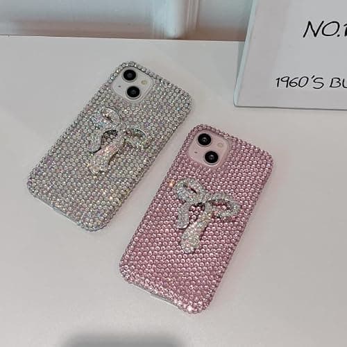 Threesee for iPhone 14 Bling Glitter Case,3D Cute Bow Diamond Women Girls Cover Luxury Shiny Sparkle Crystal Rhinestone Gems Bumper Phone Case for iPhone 14 6.1 inch thumbnail 7